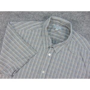 Ash & Erie Button Down Shirt Mens Large Blue Plaid Short Sleeve Casual Summer